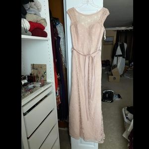 Blush Pink Lace Bridesmaids Dress with Buttoned Back by